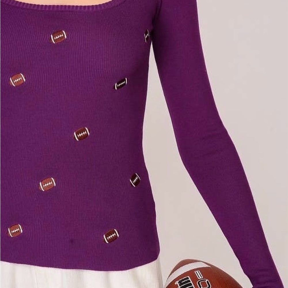 GAMEDAY SWEATER! Purple Sweater with Football embroidery.
